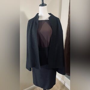 Lida Baday Vintage Designer Black Wool Coat Open Front & Pockets Inside & Out